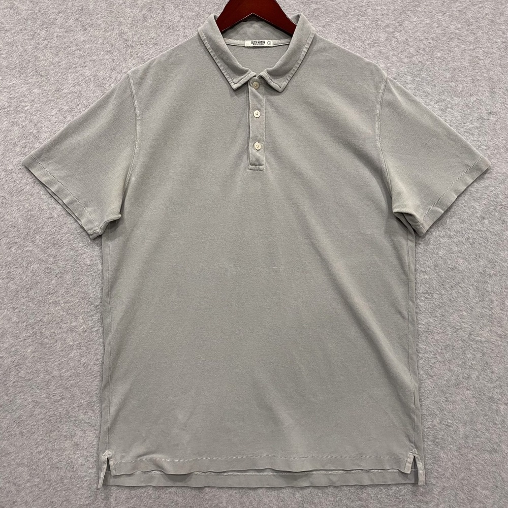 Buck Mason Shirt Mens L Grey Polo Cotton Short Sleeve